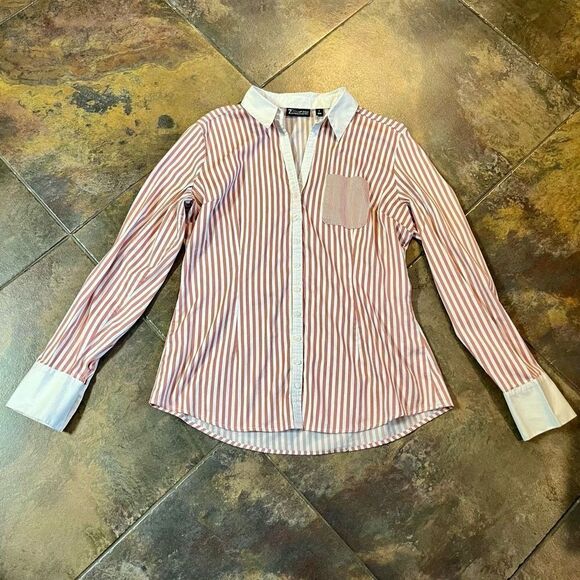 7th Avenue New York and Company Pink Striped V-Neck Button Down XL - Picture 5 of 11